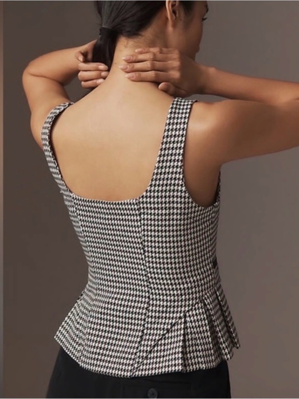 Anthropologie Black and White Houndstooth Button-Front Cropped Top - Picture 9 of 12